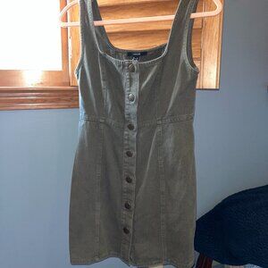 Army Green Denim Button Up Mini-Dress
